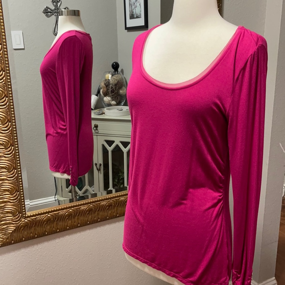 WHBM Pink Long Sleeve Scoop Neck Top